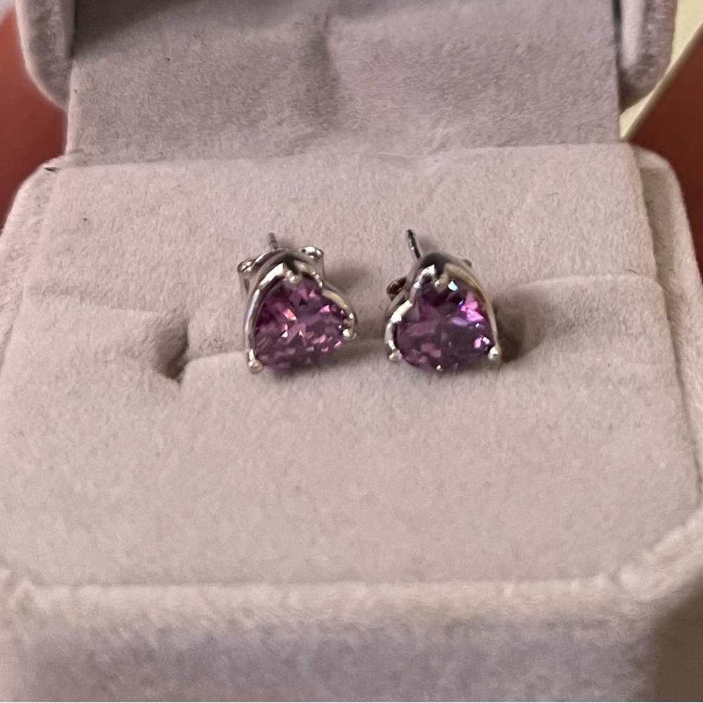 925 Amethyst Heart shaped Stud Earrings for Women Kids New in Box